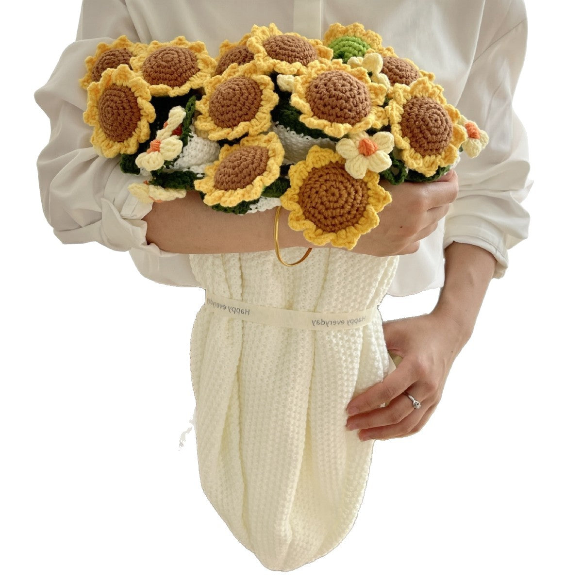 Handgefertigte Häkeldecke mit floralen 3D-Blüten